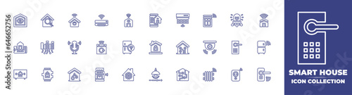 Smart house line icon collection. Editable stroke. Vector illustration. Containing smart home, cctv, smart house, heater, smart door, fridge, socket, door handle, smart city, smart tv, and more.