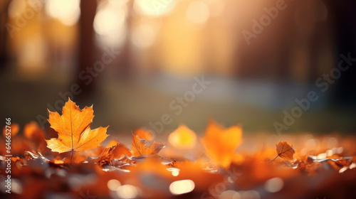Fall leaves on blurred background