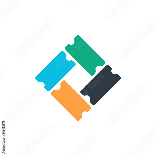 Corporate business identity symbol representing puzzles and tickets.