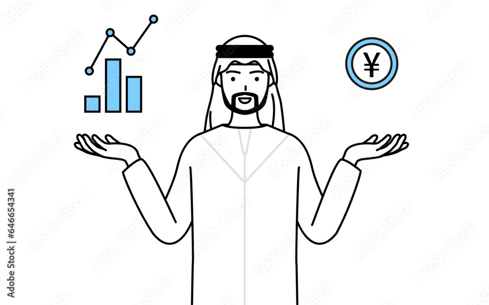 DXのイメージ、業績と売上の向上を案内するイスラムの男性