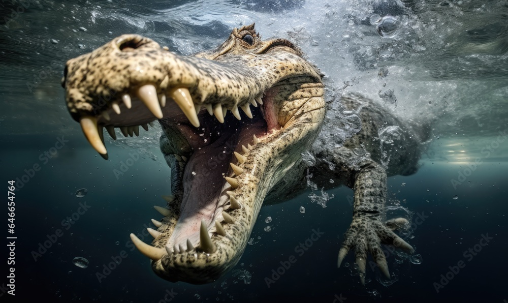 The underwater photographer captured the precise moment when the crocodile leaped into the water, creating a mesmerizing image. The underwater photographer captured the precise moment when the crocodile leaped into the water, creating a mesmerizing image.