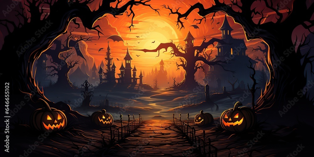 Spooky Cartoon Halloween Banner Ads and Graphics, generative AI,
