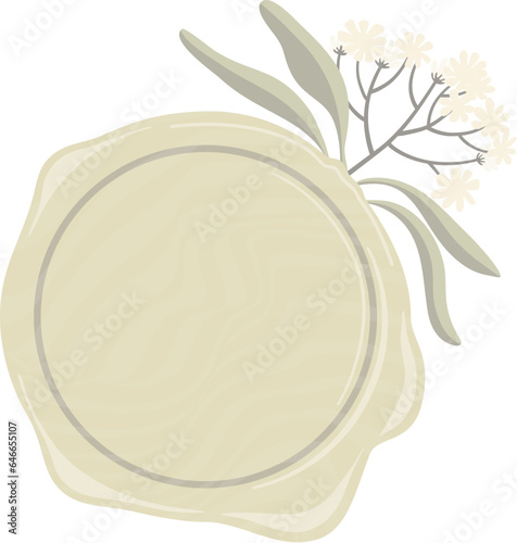 Olive wax stamp with dried white flowers attached