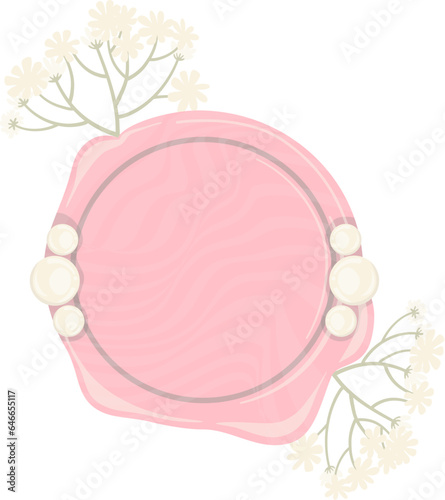 Pink wax stamp with pearls and dried flowers attached