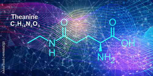 Theanine herbal molecule. Constituent of tea prepared from Camellia sinensis. Also taken as nutritional supplement. Skeletal formula.