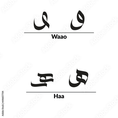 Arabic calligraphy Al-Saif Style, alphabets Wao and Haa ta in two variants.