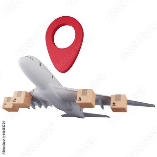 Logistics transportation service by air clipart flat design icon isolated on transparent background, 3D render logistic and delivery concept