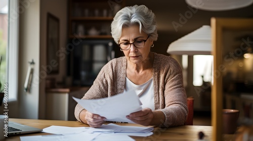 A old woman is looking at a bloated credit card bill photo