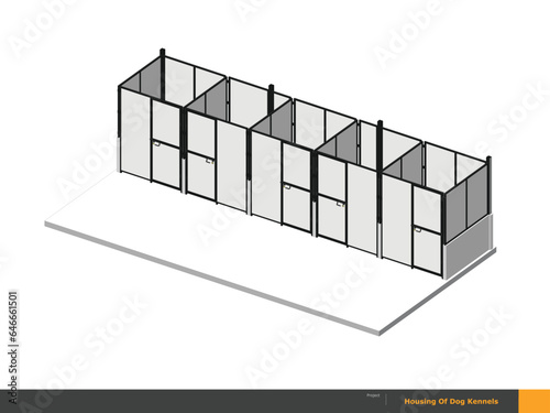 a drawing of Steel Structure Dog House Cage, housing of Kennels, 4 unit	