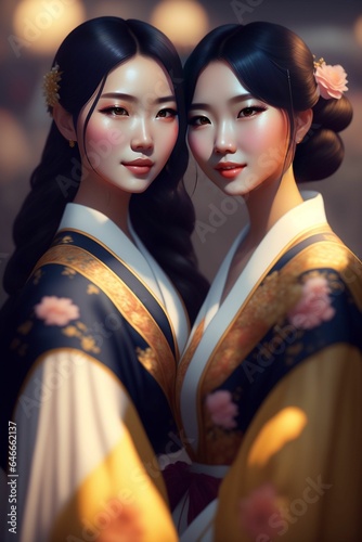 portrait of a couple in kimono photo