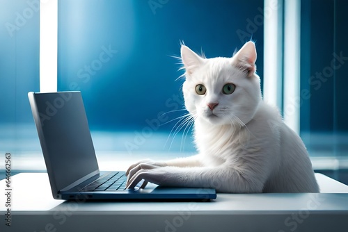 cat working on laptop