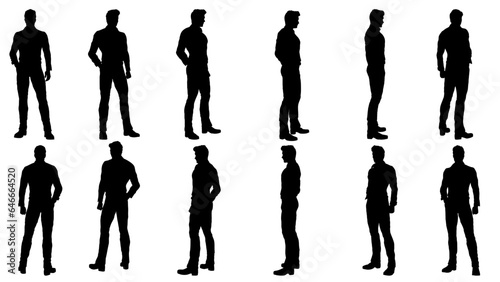 collection of different silhouette male body posing with business working suit, casual  worker outfit ,isolated vector