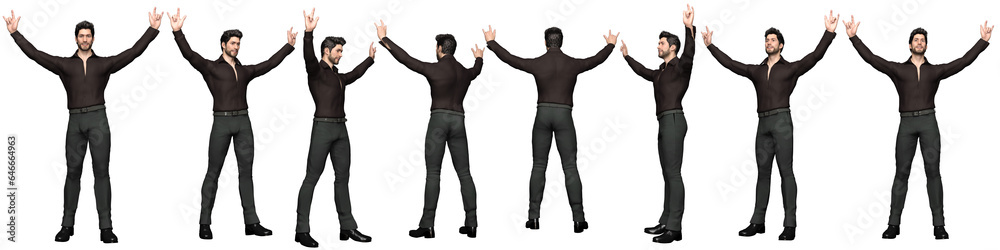 3D Render : Portrait of a young man is standing in different angles, isolated, PNG transparent
3D Render : Portrait of a young man is standing in different angles, isolated, PNG transparent