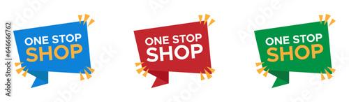 Ones stop shop vector labels set. One stop shop vector banners