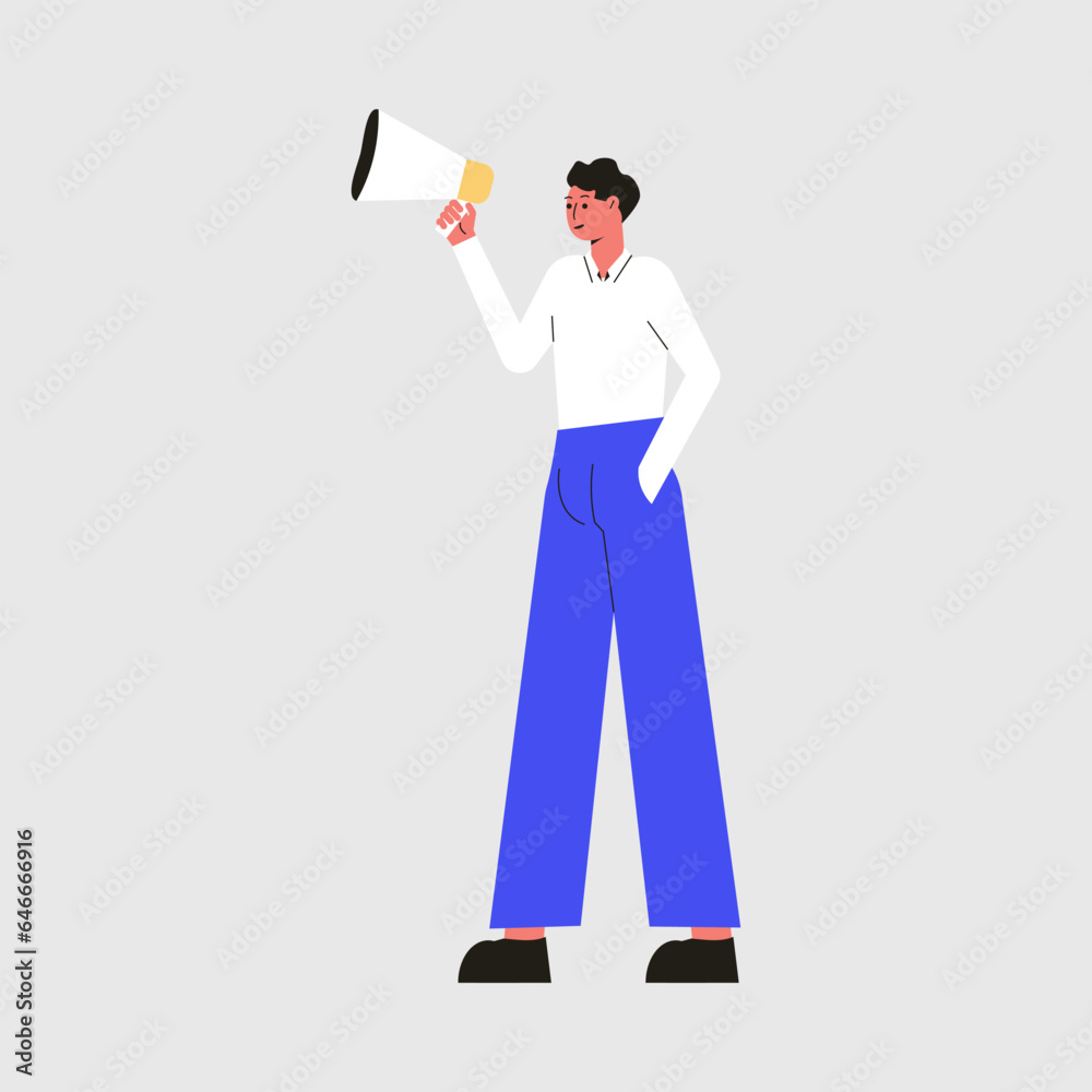 Business Man Character Standing with Megaphone Vector Illustration Business Man Character Standing with Megaphone Vector Illustration