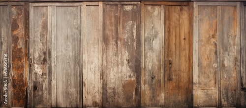 Weathered wooden doors in the backdrop.
