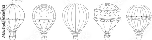 Outline hot air balloon set. Line illustration isolated on white for coloring book