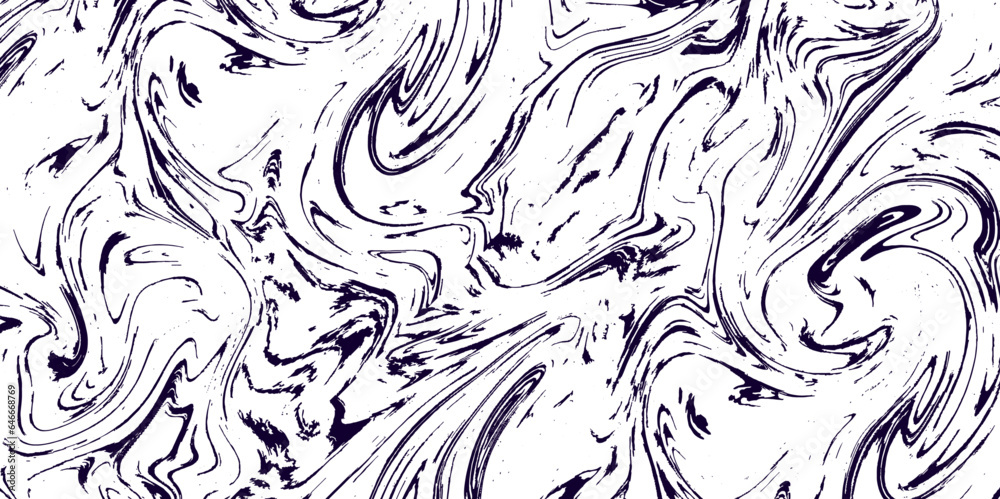 Vector marble abstract seamless pattern in the ebru style. Black and white texture, wood pattern background.