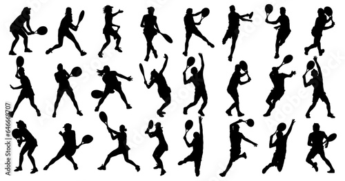 set of silhouettes tennis player illustration vector