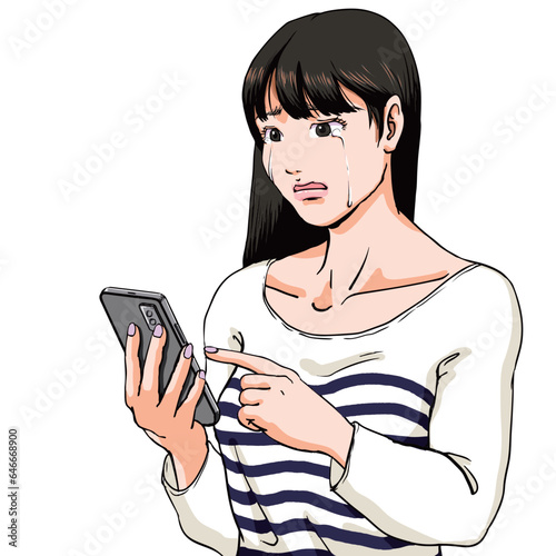 スマホをタッチする女子高生_喜怒哀楽の哀