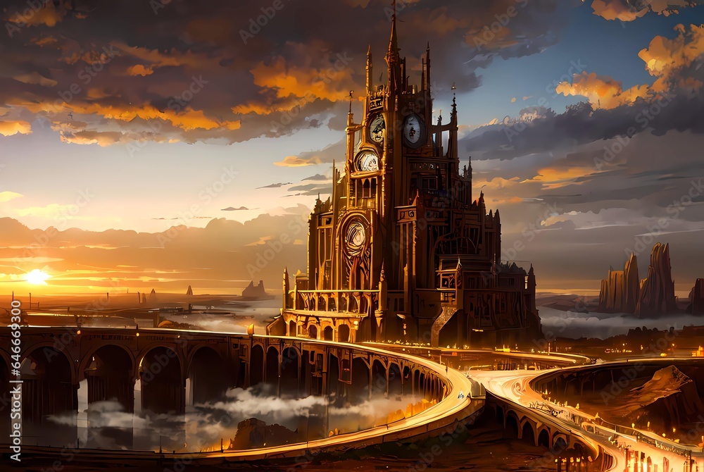 Naklejka premium epic post-apocalypse landscape with sunset