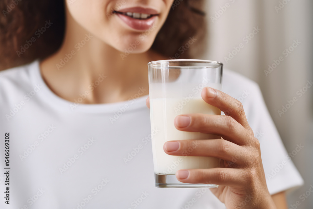 Woman is seen holding glass of milk. This image can be used to depict healthy lifestyle or to promote dairy products. Woman is seen holding glass of milk. This image can be used to depict healthy lifestyle or to promote dairy products.