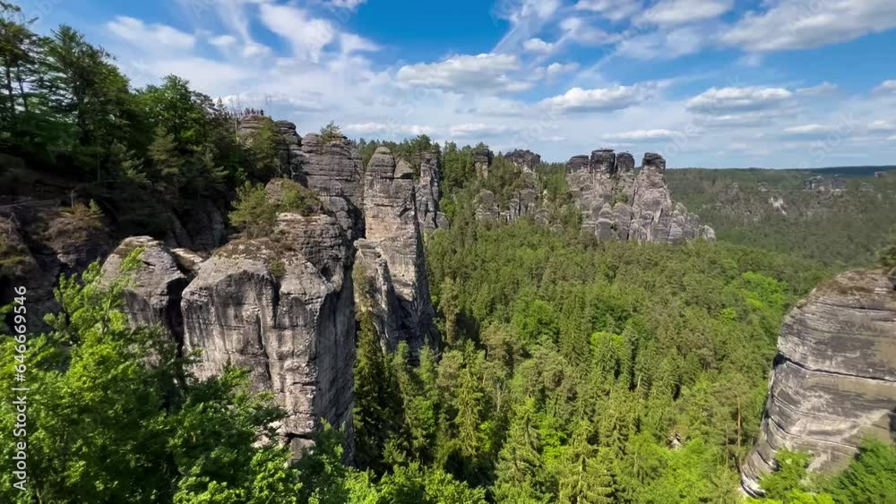 Landscape Exer Stones, also Easter, Register or Egger Stones, group of rocks in Teutoburg Forest near Horn-Bad Meinberg, Lippe region, North Rhine Westphalia, Germany. High quality 4k footage