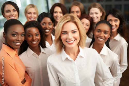 Group of women standing next to each other. This image can be used to represent unity, teamwork, friendship, or diversity.
