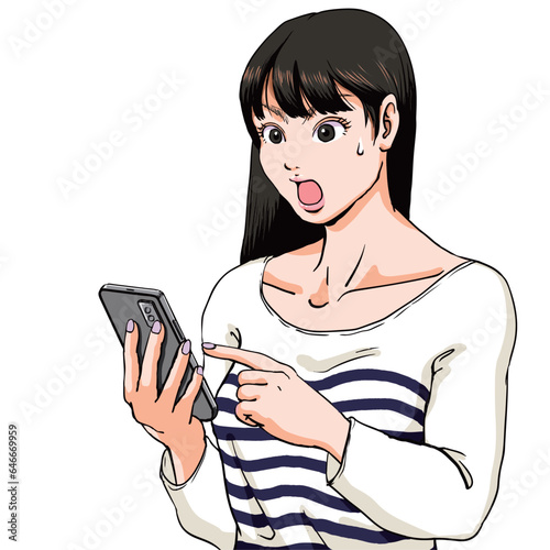 スマホをタッチする女子高生_喜怒哀楽の怒