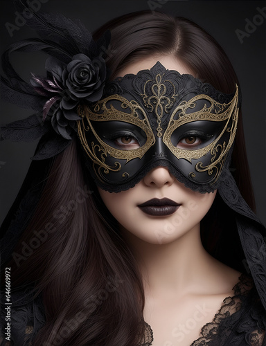 Woman in black in masquerade mask