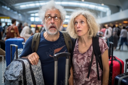 Travel Frustration: Annoyed Retired Tourists with Luggage