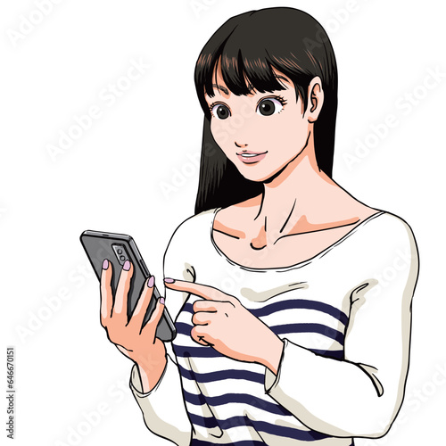 スマホをタッチする女子高生_喜怒哀楽の楽