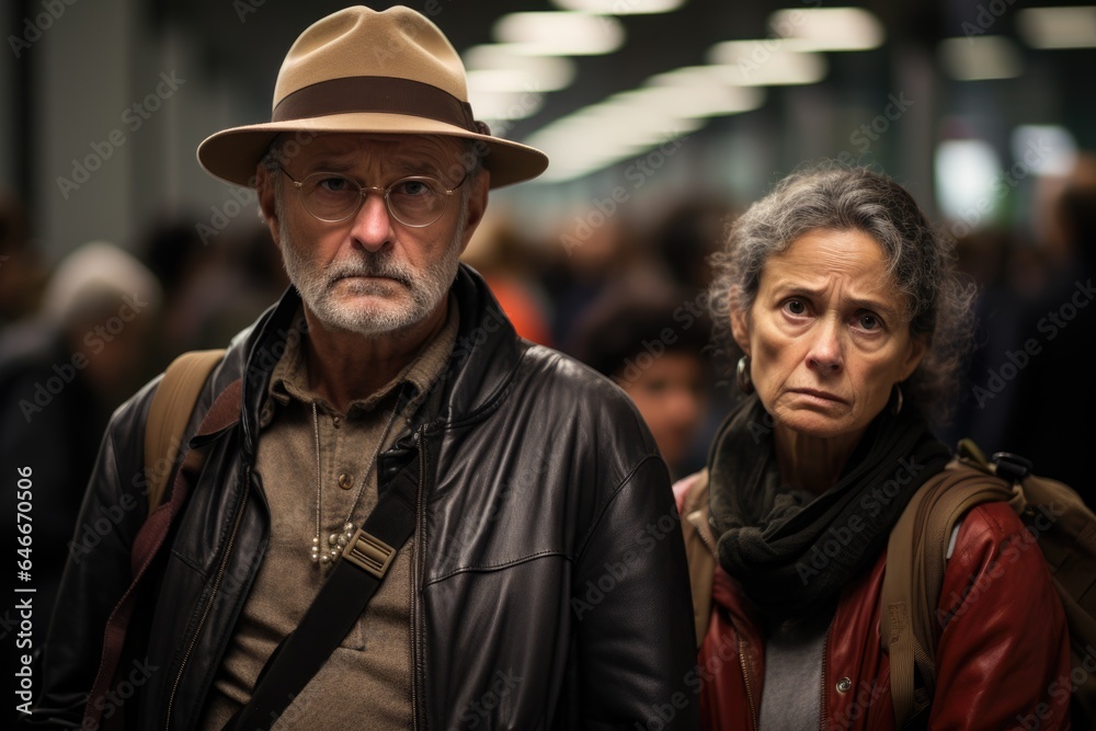 Travel Frustration: Annoyed Retired Tourists with Luggage Travel Frustration: Annoyed Retired Tourists with Luggage