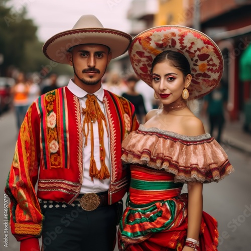 Mexican couple in Mexican traditional cultural attire 