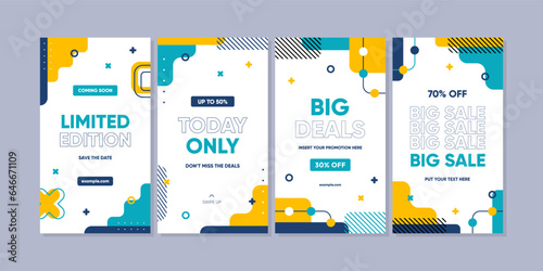 Abstract Colorful Memphis Background. Trendy geometric abstract template for social media post or advertisement. Sale banner template design, Super sale special offer set.