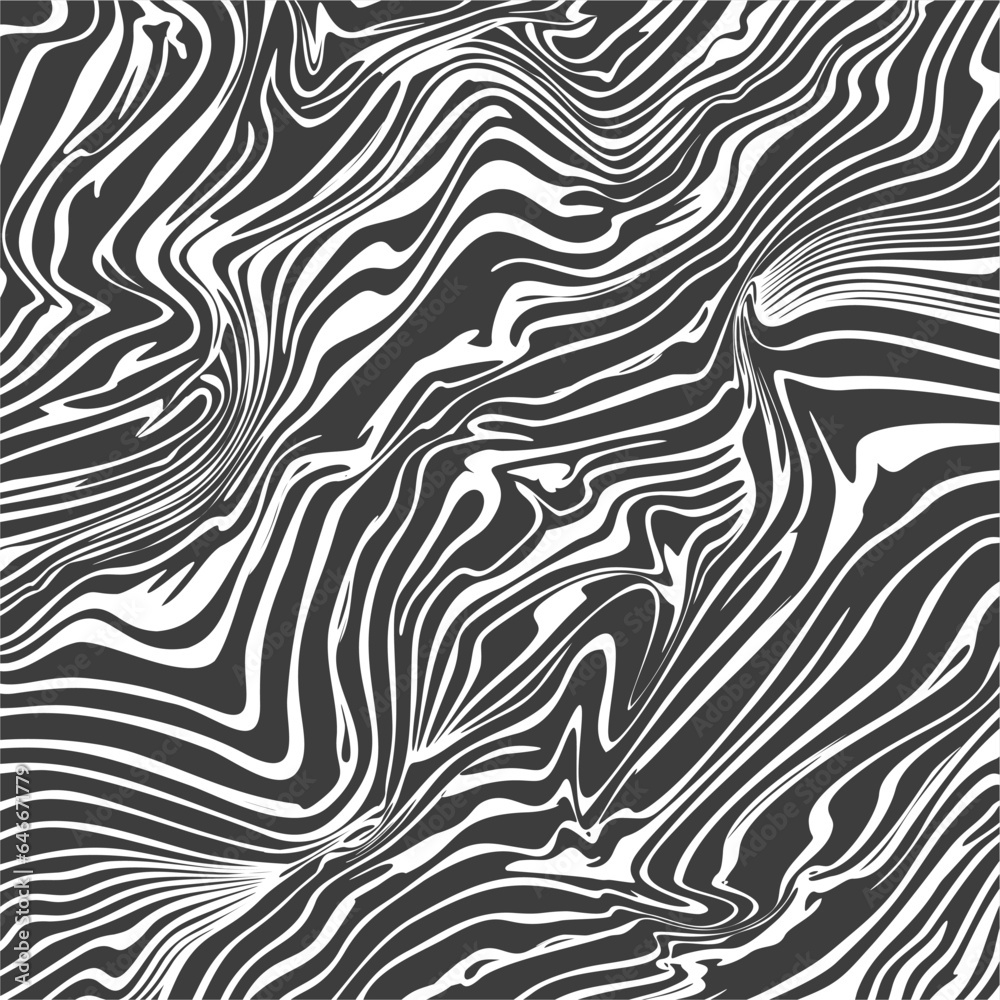 Background Hypnotic Illusion with Liquid Black and White Color. Optical Psychedelic Swirl with Monochrome Fluid Flow. Abstract Design Op Hypnosis. Vector Illustration.
