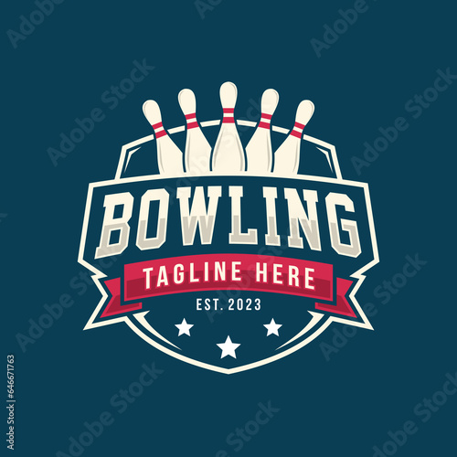 Bowling logo tournament badge logo design vector illustration