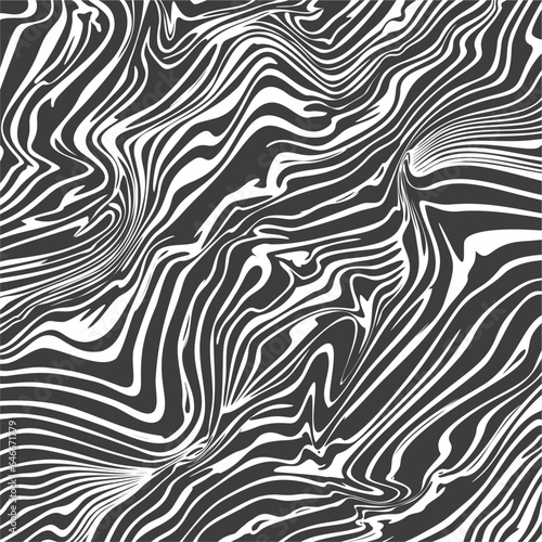 Background Hypnotic Illusion with Liquid Black and White Color. Optical Psychedelic Swirl with Monochrome Fluid Flow. Abstract Design Op Hypnosis. Vector Illustration.