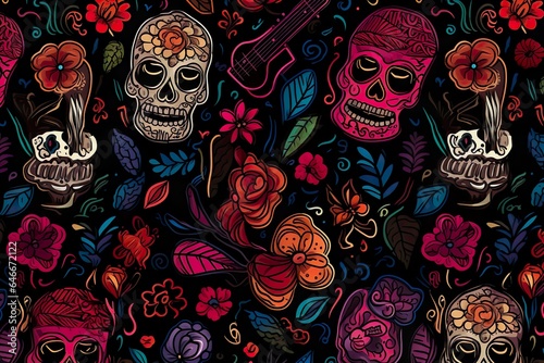  Dia De Los Muertos Mexican pattern day of the dead flat design illustration 