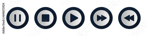 Multimedia Player Icons Set, Play Button, Pause Button, Next, Forward, Backward, Stop, Repeat Button With 3D Glossy Realistic Circle icon Collection Isolated On White Background Vector Illustration