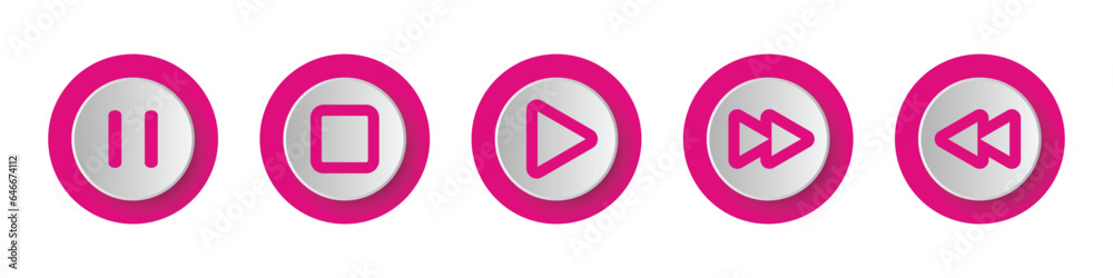 Multimedia Player Icons Set, Play Button, Pause Button, Next, Forward, Backward, Stop, Repeat Button With 3D Glossy Realistic Circle icon Collection Isolated On White Background Vector Illustration Multimedia Player Icons Set, Play Button, Pause Button, Next, Forward, Backward, Stop, Repeat Button With 3D Glossy Realistic Circle icon Collection Isolated On White Background Vector Illustration