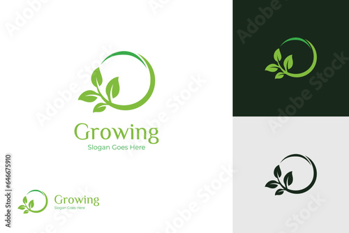 growing leaf logo icon design  circle Earth with plant graphic element  symbol  sign for green Earth Day  nature globe and greening earth logo template