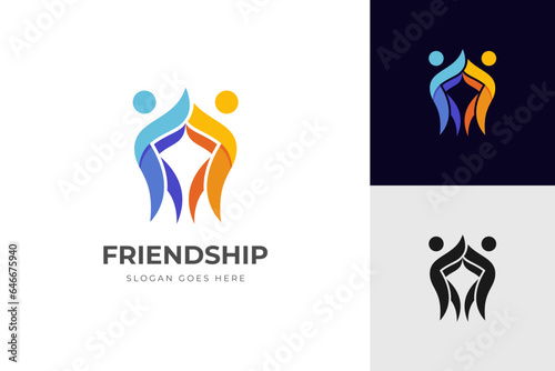 Two friends happy logo icon design. People teamwork concept element symbol
