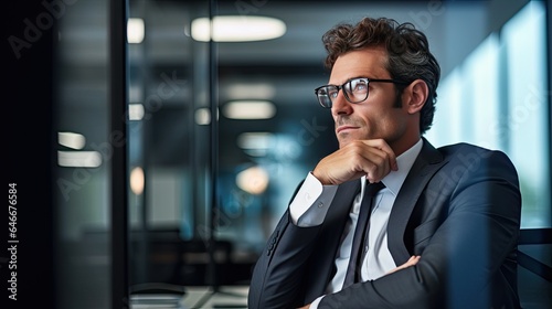 Young businessman thinking about work plan in office