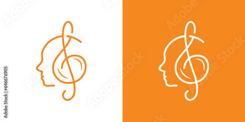 singing logo design with human head elements with music sign