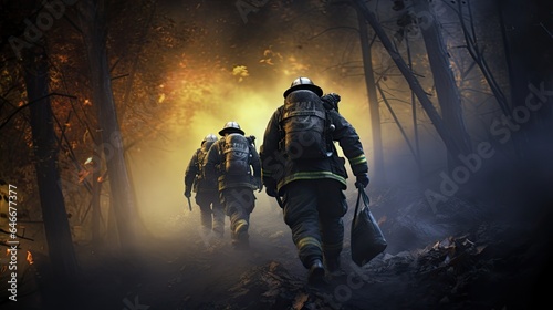Close-up of firefighters wearing masks. Fight wildfires as climate change and global warming drive wildfire trends around the world