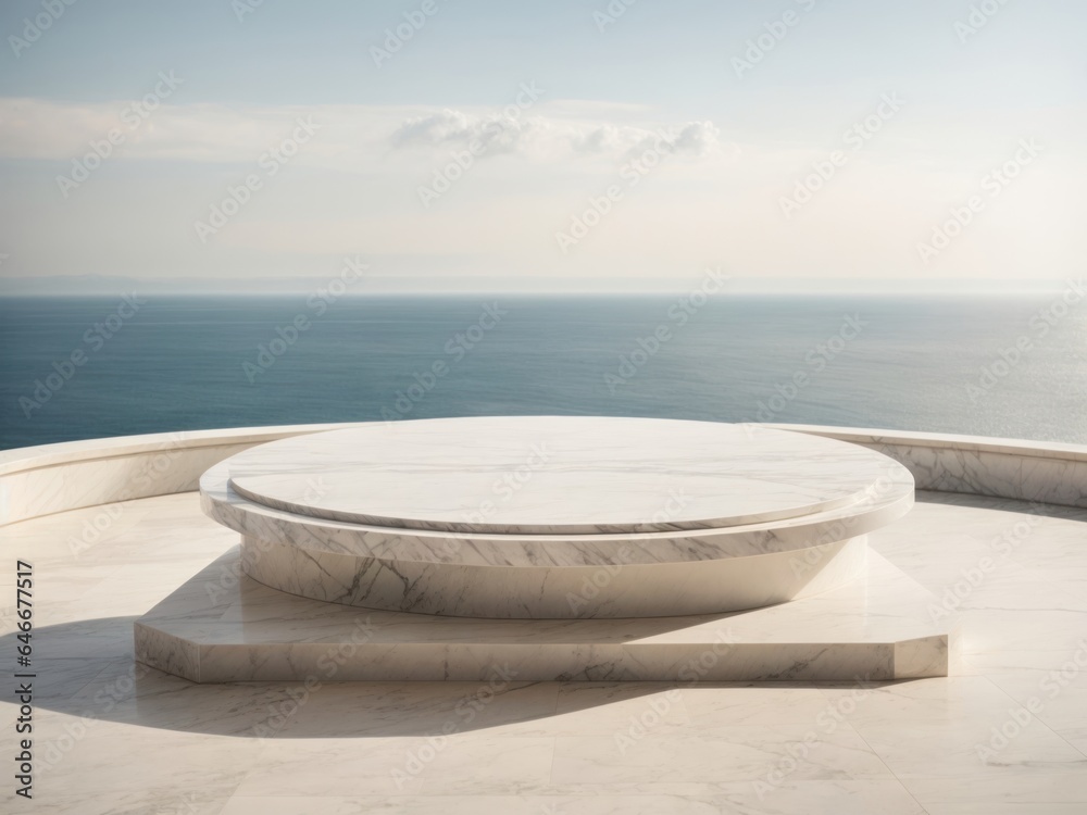 Obraz premium White marble podium with sea view on background