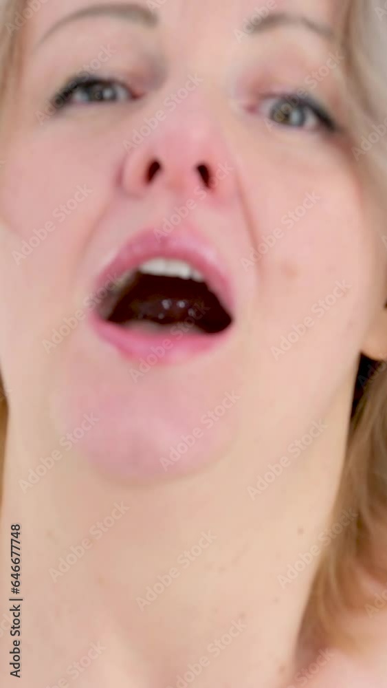 Sick ill elderly gray-haired blonde woman lady 50s years old in white shirt sneeze isolated on plain pastel light blue background studio portrait. Healthy lifestyle ill sick disease treatment concept. Sick ill elderly gray-haired blonde woman lady 50s years old in white shirt sneeze isolated on plain pastel light blue background studio portrait. Healthy lifestyle ill sick disease treatment concept.