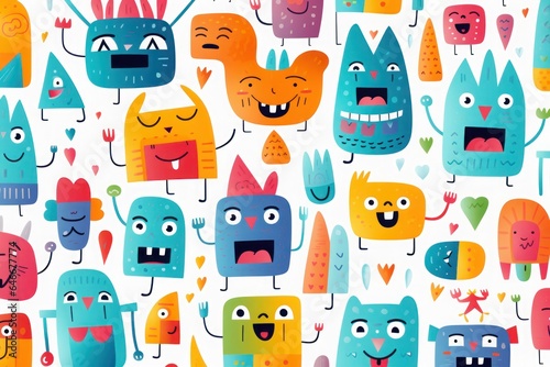 seamless pattern with funny monsters, Pattern with funny kids