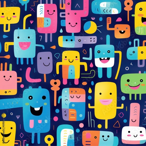 seamless pattern with funny monsters, Pattern with funny kids